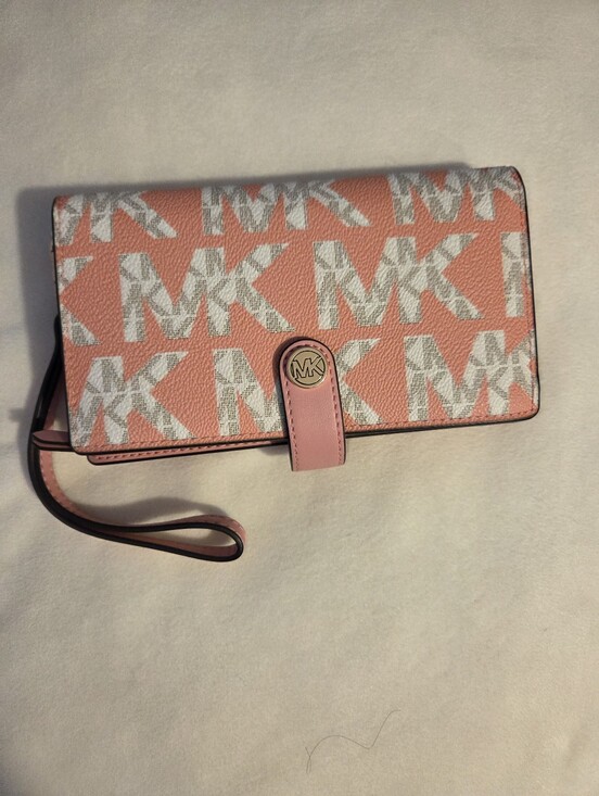 Michael Kors Handbags - Michael Kors Pink MK Logo Wristlet Phone Clutch